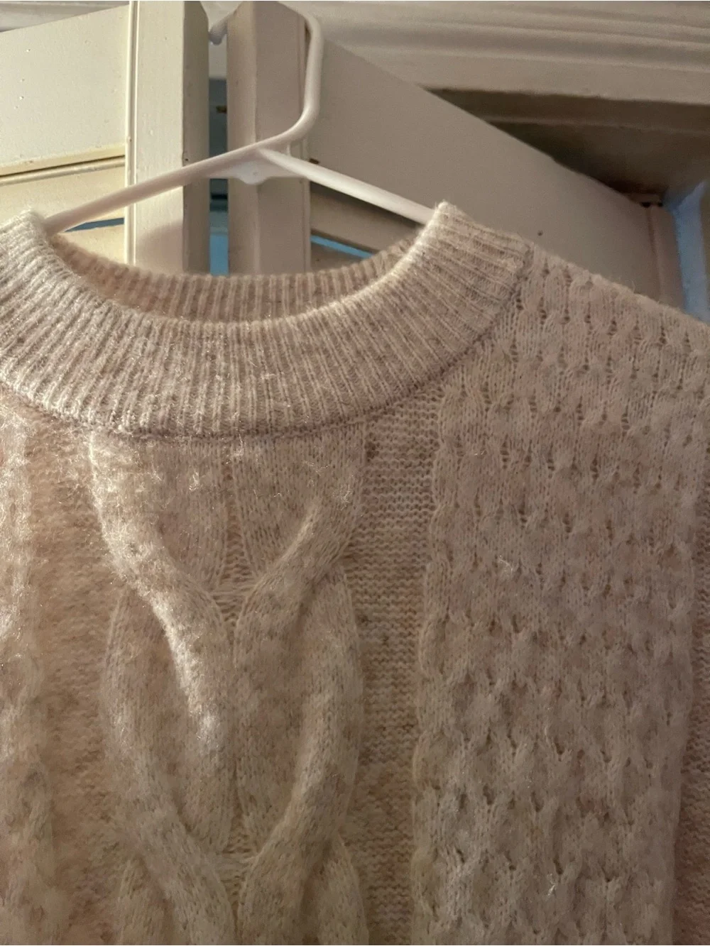 Cable-Knit Turtleneck Sweater Dress - Cream